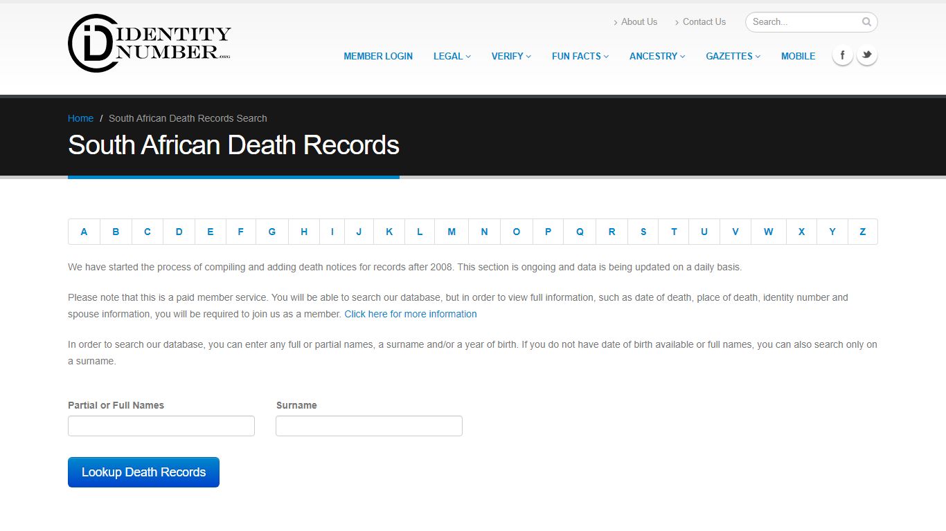 South African Death Records After 2008 - IdentityNumber.org