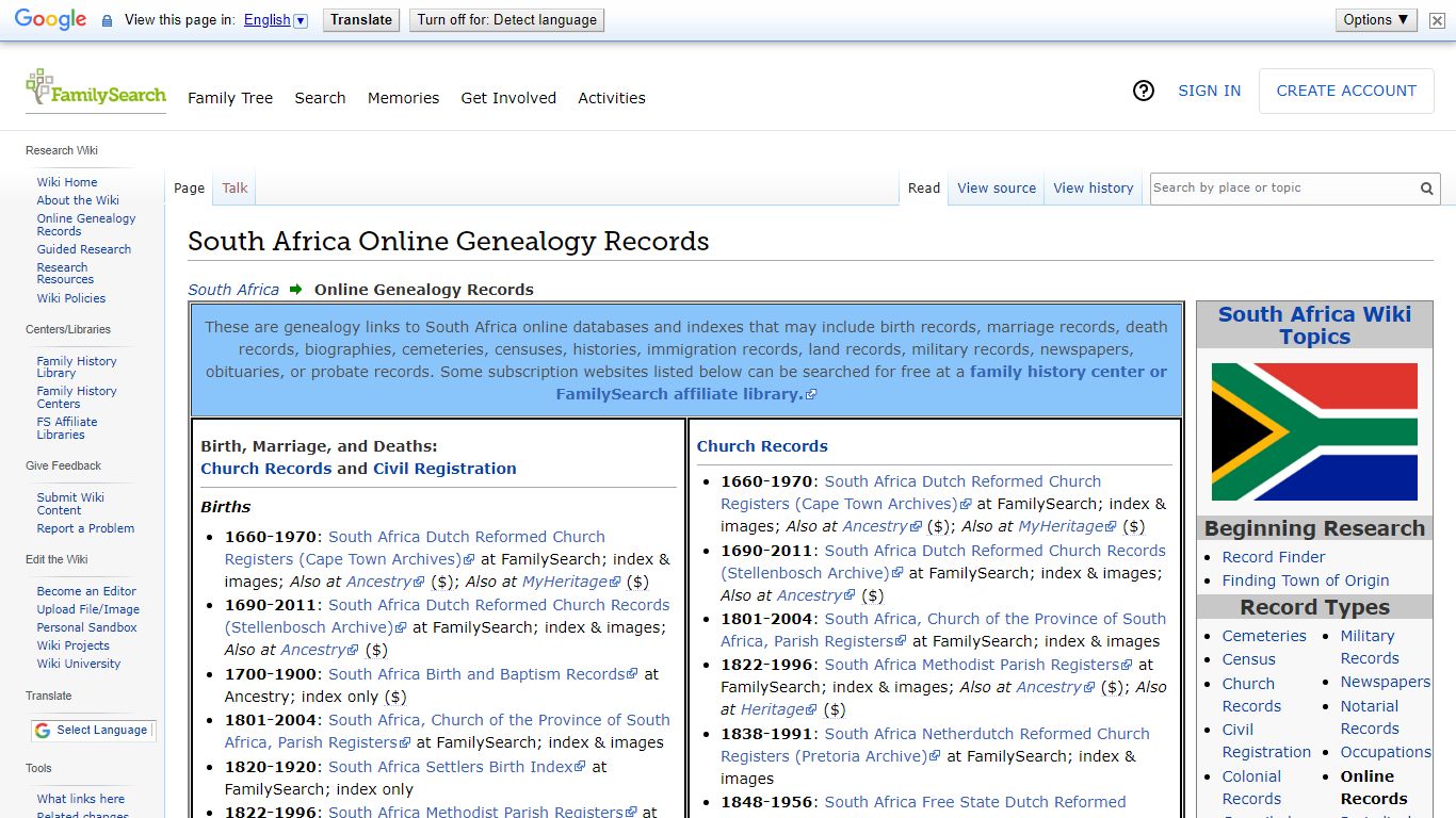 South Africa Online Genealogy Records - FamilySearch Wiki