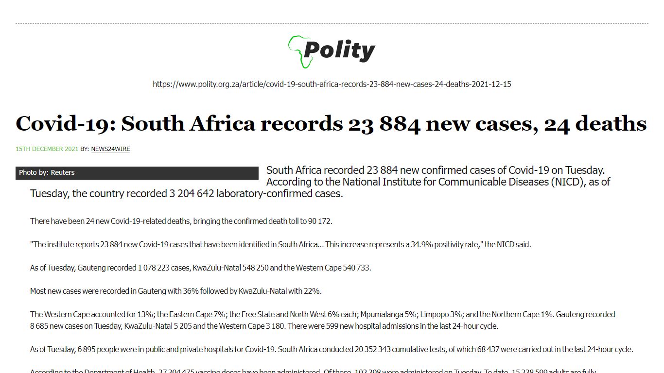 Polity - Covid-19: South Africa records 23 884 new cases ...